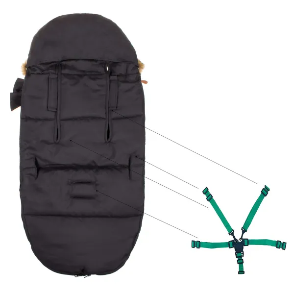 Lämpöpussi Springos SB0003, 4-in-1, rattaisiin, pulkkaan ja kantokoppaan, musta