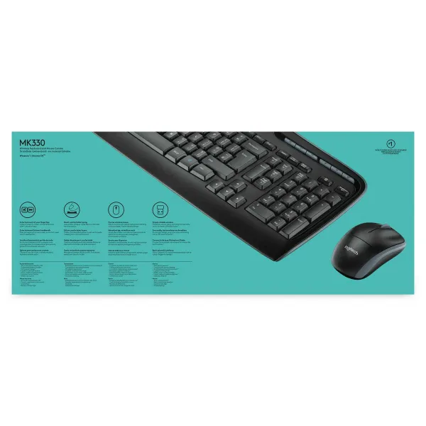 Klaviatuur ja Hiir Logitech Wireless Combo MK330 Must Qwerty US