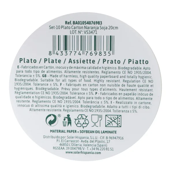 Plate set Algon Orange 20 cm 10 Pieces (24 Units)