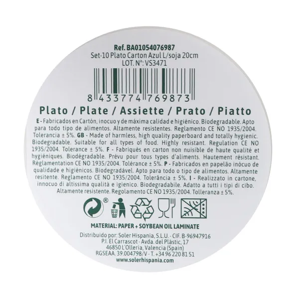 Plokštelių rinkinys Algon Mėlyna 20 cm 10 Dalys (24 vnt.)