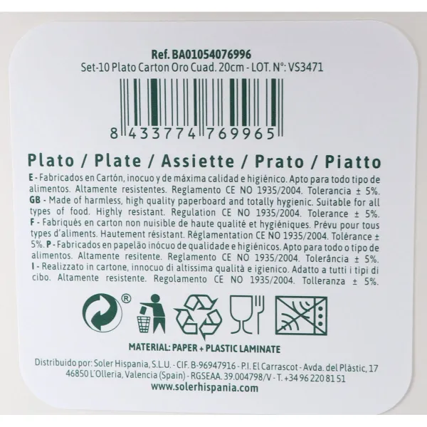 Plate set Algon Golden 20 cm 10 Pieces (18 Units)