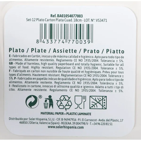 Plate set Algon Silver 18 cm 12 Pieces (18 Units)