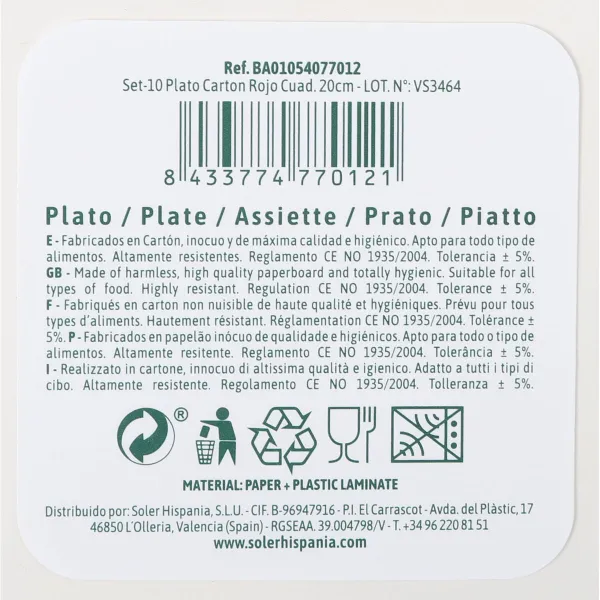 Plokštelių rinkinys Algon Raudona 20 cm 10 Dalys (18 vnt.)