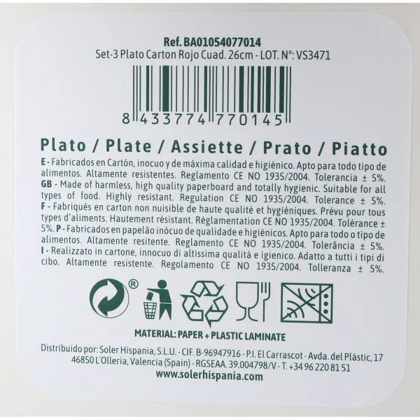 Plate set Algon Red 26 cm 3 Pieces (18 Units)