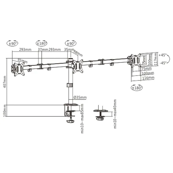 Lauatugi Ekraanile GEMBIRD MA-D3-01 17" 27"