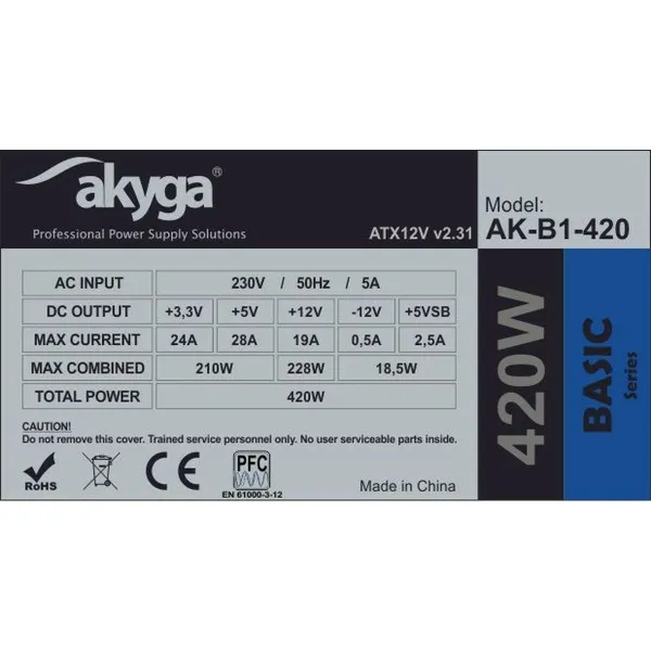 Maitinimo blokas Akyga AK-B1-420 420 W ATX RoHS CE REACH