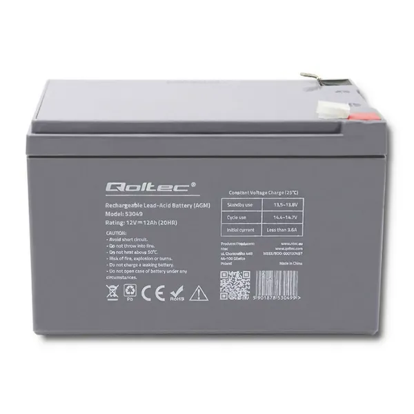 Baterija Nepertraukiamo Maitinimo šaltinio Sistema UPS Qoltec 53049 12 Ah 12 V