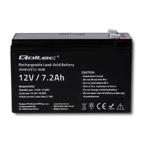 Аккумулятор для Система бесперебойного питания Qoltec 53062 7200 mAh 12 V