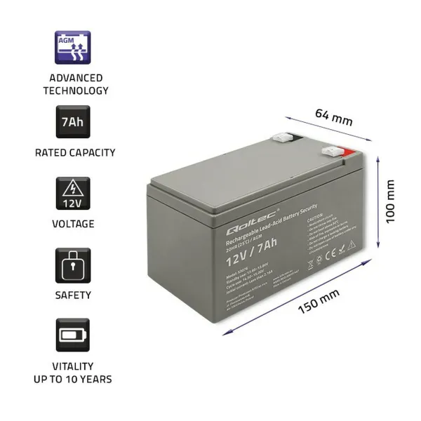 Baterija Nepertraukiamo Maitinimo šaltinio Sistema UPS Qoltec 53076 7 Ah 12 V
