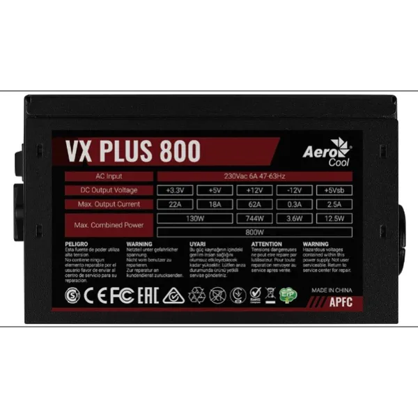 Strāvas padeve Aerocool VX PLUS 800 800 W 130 W ATX