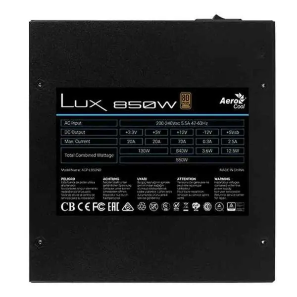 Maitinimo blokas Aerocool LUX850 850 W 80 Plus Bronze ATX Juoda
