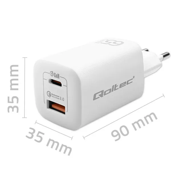 Сетевое зарядное устройство Qoltec 50765 Белый 65 W