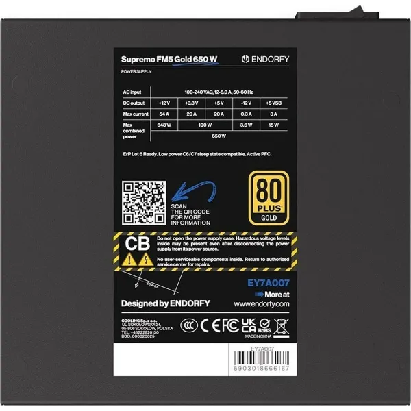 Источник питания Endorfy EY7A007 ATX 650 W 80 Plus Gold