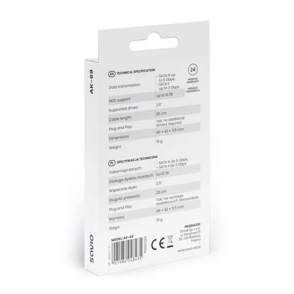 USB-переходник для жесткого диска SATA Savio AK-69 25 cm