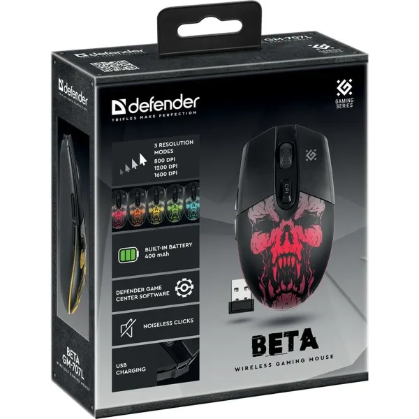 Juhtmevaba Hiir Defender Beta GM-707L Must Mitmevärviline 1600 dpi