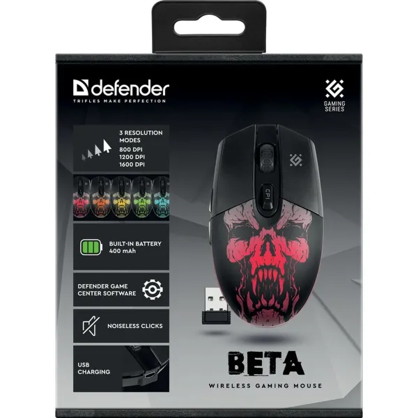 Juhtmevaba Hiir Defender Beta GM-707L Must Mitmevärviline 1600 dpi