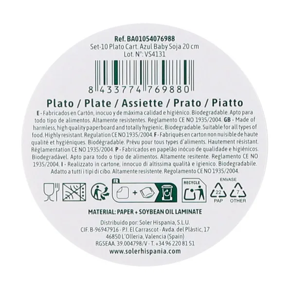 Plate set Algon Blue 20 cm 10 Pieces (24 Units)