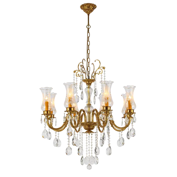 RICHARD CHANDELIER 8XE14 BRASS/CRYSTALS