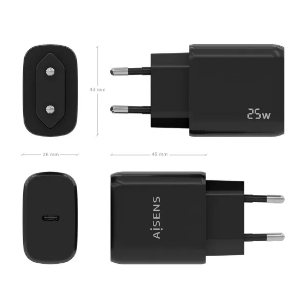 Sieninis įkroviklis Aisens A110-0757 Juoda 25 W