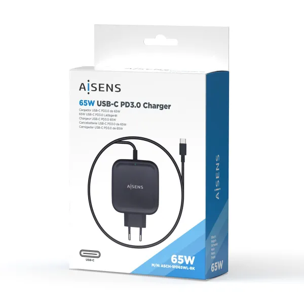 Sieninis įkroviklis Aisens ASCH-1PD65WL-BK Juoda 65 W