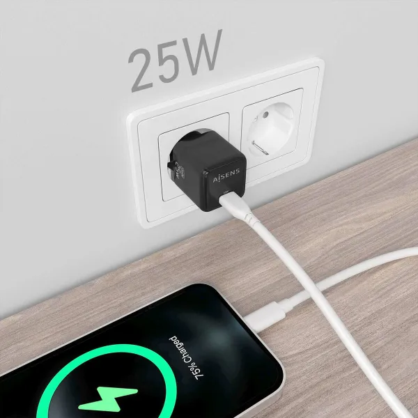 Sieninis įkroviklis Aisens ASCH-25W1P013-BK 25 W Juoda (1 vnt.)