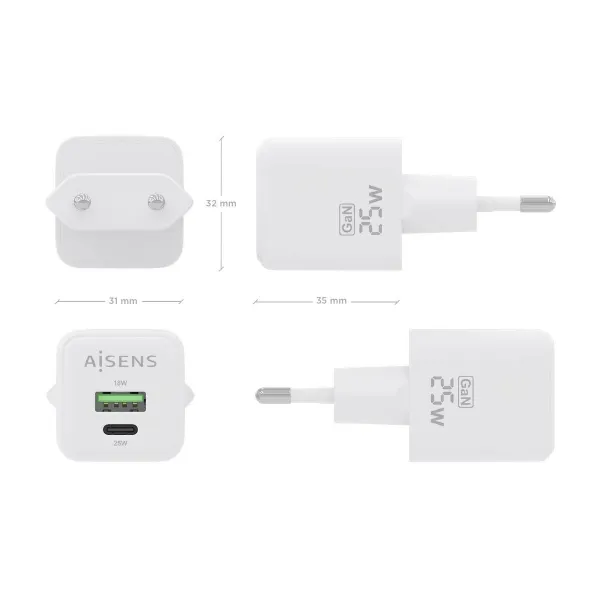 Sieninis įkroviklis Aisens ASCH-25W2P014-W Balta 25 W (1 vnt.)