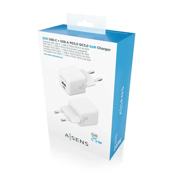 Sieninis įkroviklis Aisens ASCH-25W2P014-W Balta 25 W (1 vnt.)