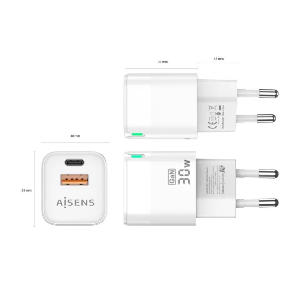 Sieninis įkroviklis Aisens ASCH-30W2P004-W Balta 30 W