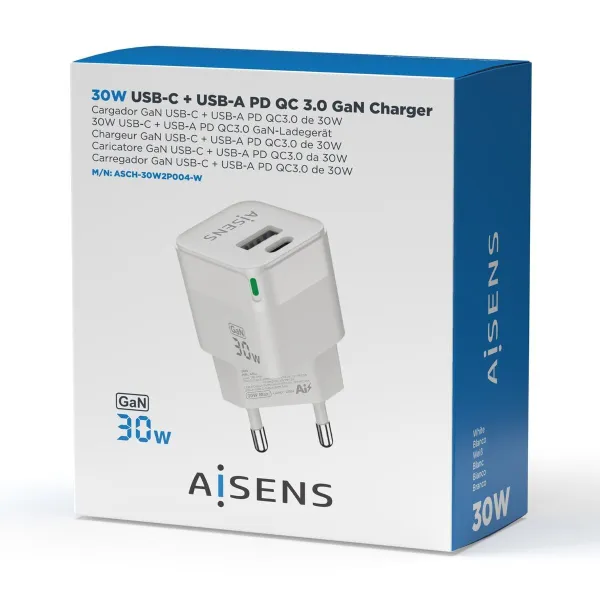 Sieninis įkroviklis Aisens ASCH-30W2P004-W Balta 30 W