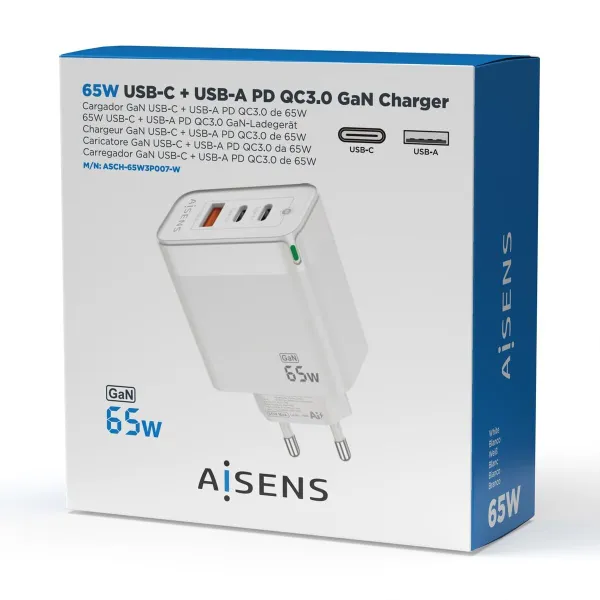 Sieninis įkroviklis Aisens Gan Balta 65 W
