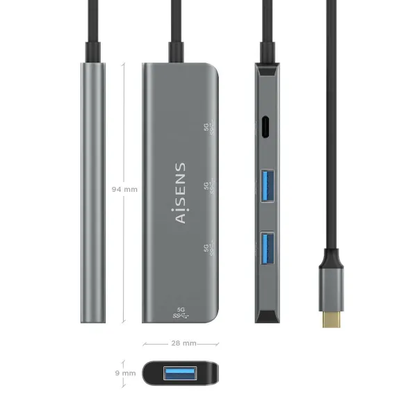 USB Centrmezgls Aisens A109-0762 Pelēks (1 gb.)