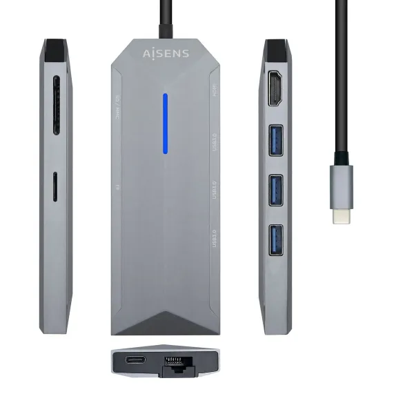 USB šakotuvas Aisens ASUC-8P004-GR Pilka 100 W 4K Ultra HD