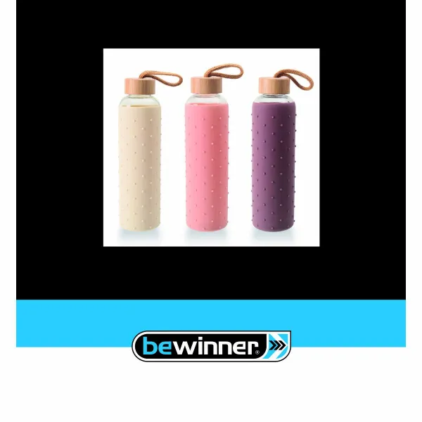 Water bottle Bewinner Glass Silicone 600 ml (24 Units)