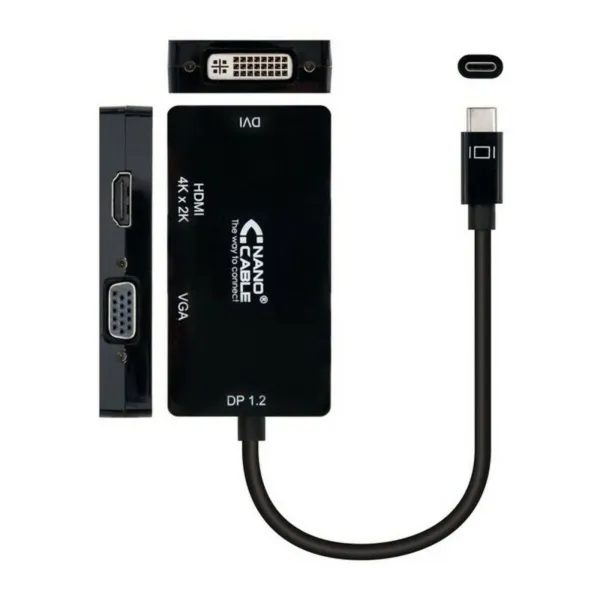 USB-C – VGA/HDMI/DVI adapteris NANOCABLE 10.16.4301-BK (10 cm) Juoda 10 cm