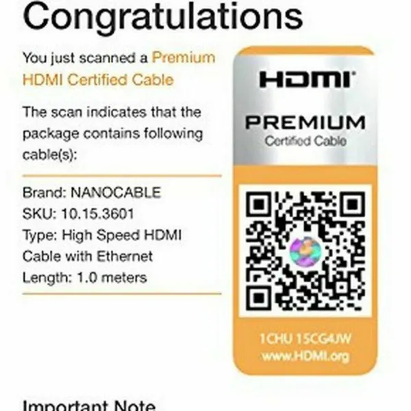 HDMI kabelis NANOCABLE HDMI V2.0, 1m Juoda 1 m