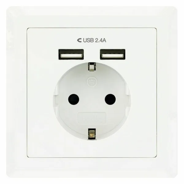 Sieninis lizdas su 2 USB prievadais TooQ 10.35.0010 5V/2.4A Balta 2,4 A