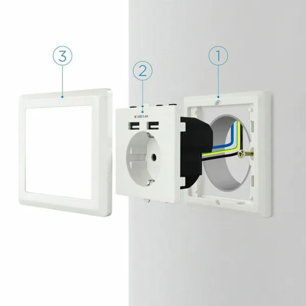 Sieninis lizdas su 2 USB prievadais TooQ 10.35.0010 5V/2.4A Balta 2,4 A