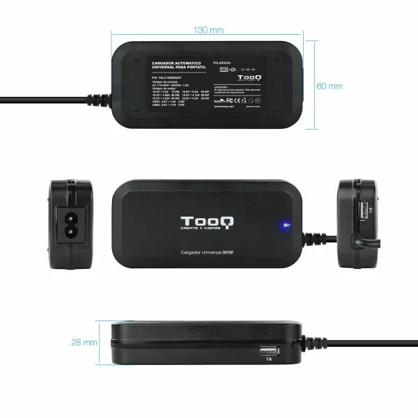 Nešiojamojo kompiuterio įkroviklis TooQ TQLC-90BS02AT 90W Juoda