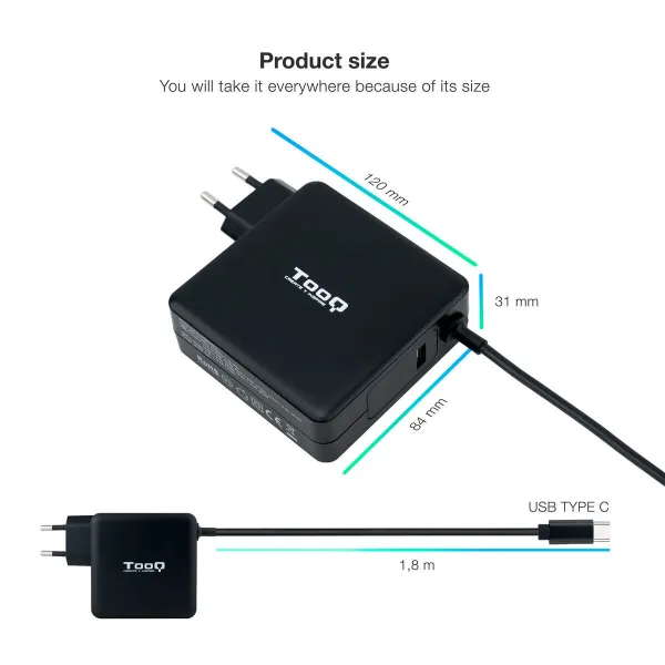 Nešiojamojo kompiuterio įkroviklis TooQ TQLC-USBC90PD 90 W 90W