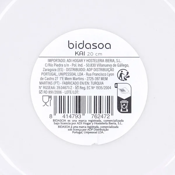 Deep Plate Bidasoa Kai Hydrozero White Ceramic Ø 20 cm (6 Units)