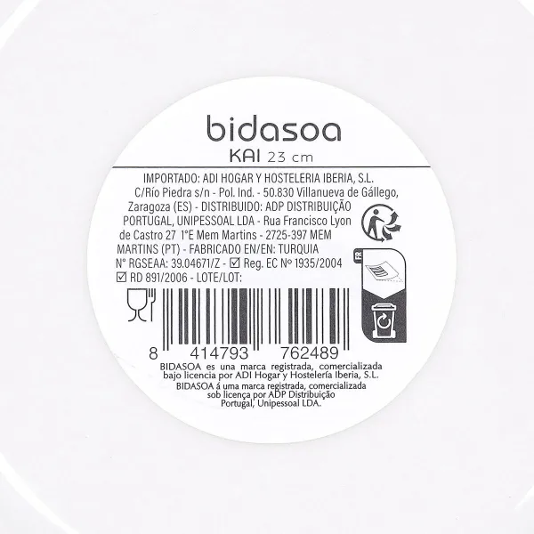 Deep Plate Bidasoa Kai Hydrozero White Ceramic Ø 23 cm (6 Units)