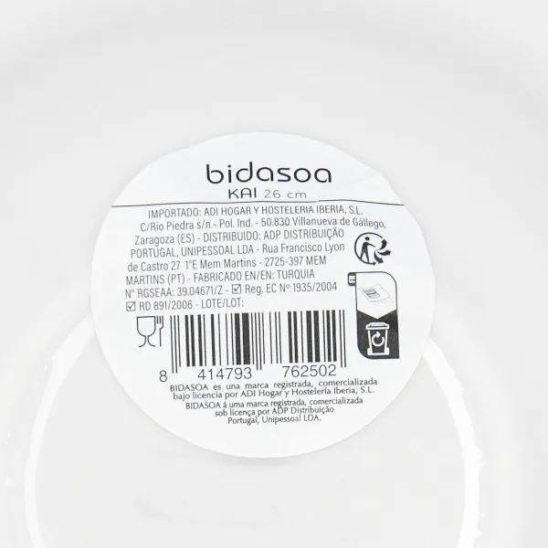 Pasta Dish Bidasoa Kai Hydrozero White Ceramic Ø 26 cm (6 Units)