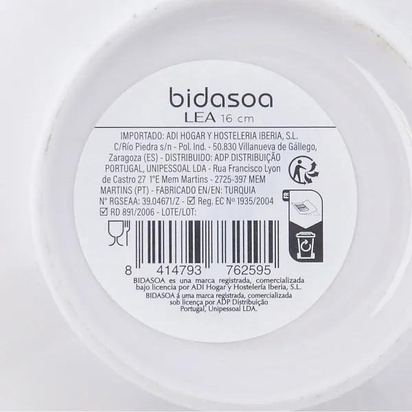 Snack Bowl Bidasoa Lea Hydrozero White Ceramic (6 Units)