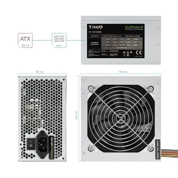 Strāvas padeve TooQ TQEP-500SSE ATX 500W ATX 500 W RoHS