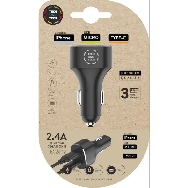 Autolaturi Tech One Tech TEC2802 Double USB-C Micro USB