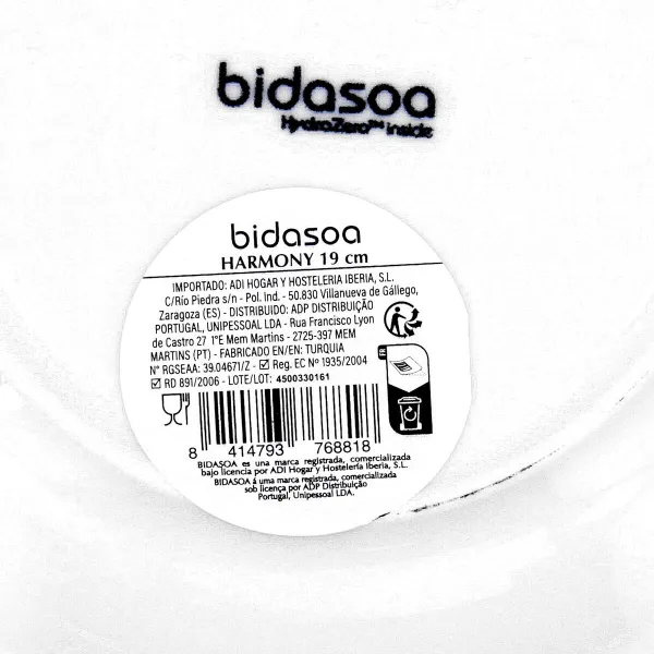 Flat Plate Bidasoa Harmony Hydrozero White Ceramic Ø 19 cm (6 Units)