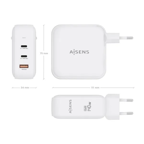 Sieninis įkroviklis Aisens ASCH-140W3P030-W 140 W
