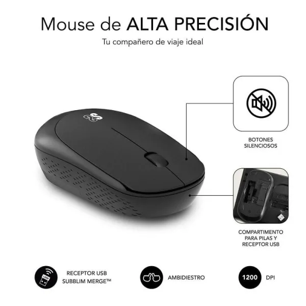 Keyboard and Wireless Mouse Subblim SUBKBC-CSSW10 Black Spanish Qwerty QWERTY