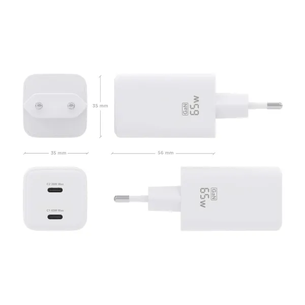Sieninis įkroviklis Aisens ASCH-65W2P039-W Balta 65 W (1 vnt.)