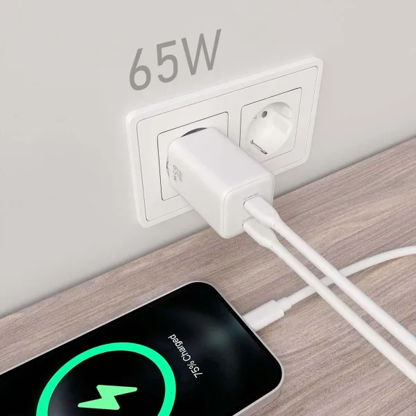 Sieninis įkroviklis Aisens ASCH-65W2P039-W Balta 65 W (1 vnt.)